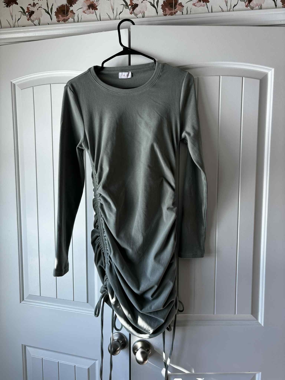 Womens Sage Green Ruched Long-Sleeve Top